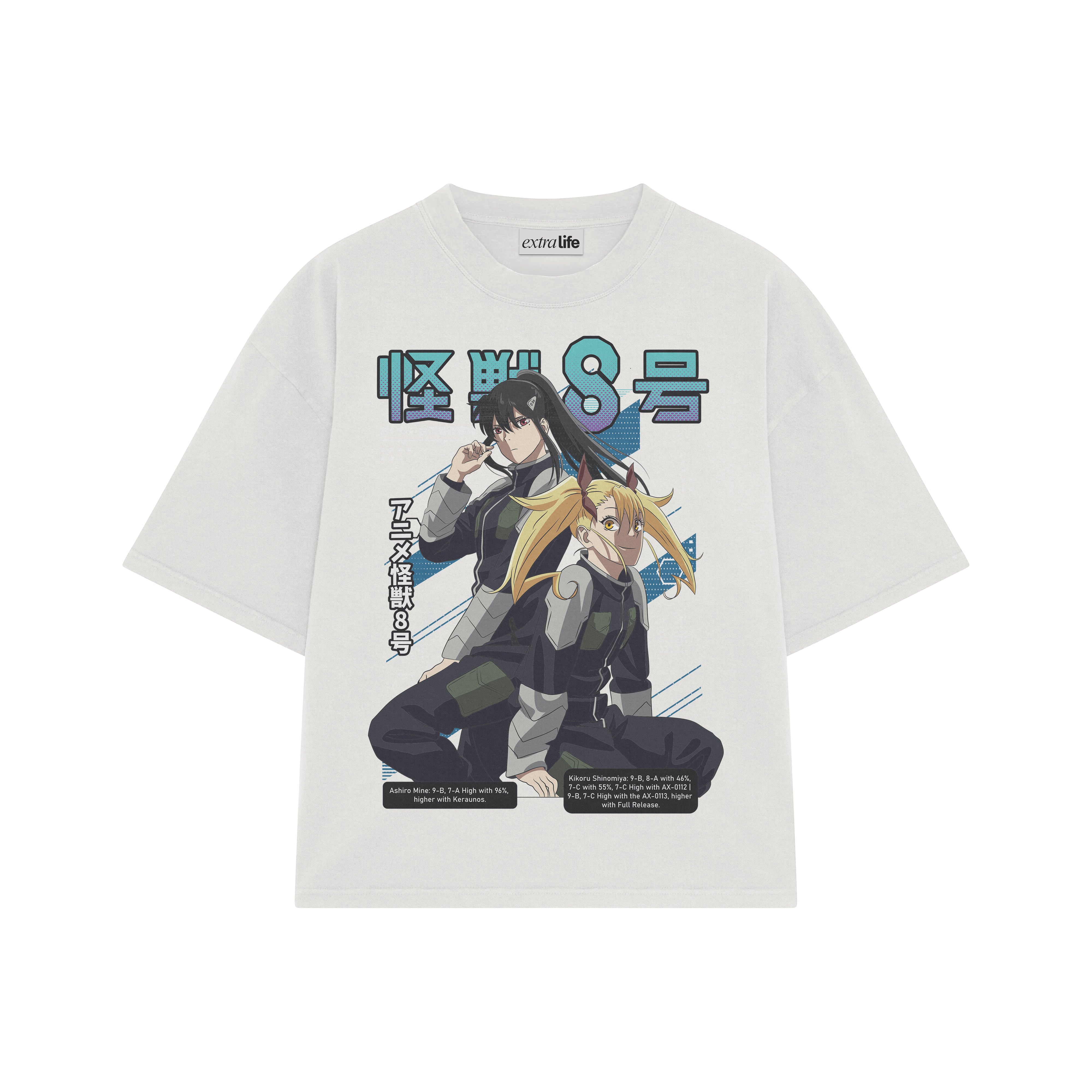 Playera streetwear premium de anime y gaming ExtraLife MX, corte boxy oversized drop shoulder heavyweight en color Deep Black y Off-White, moda urbana mexicana de culto.