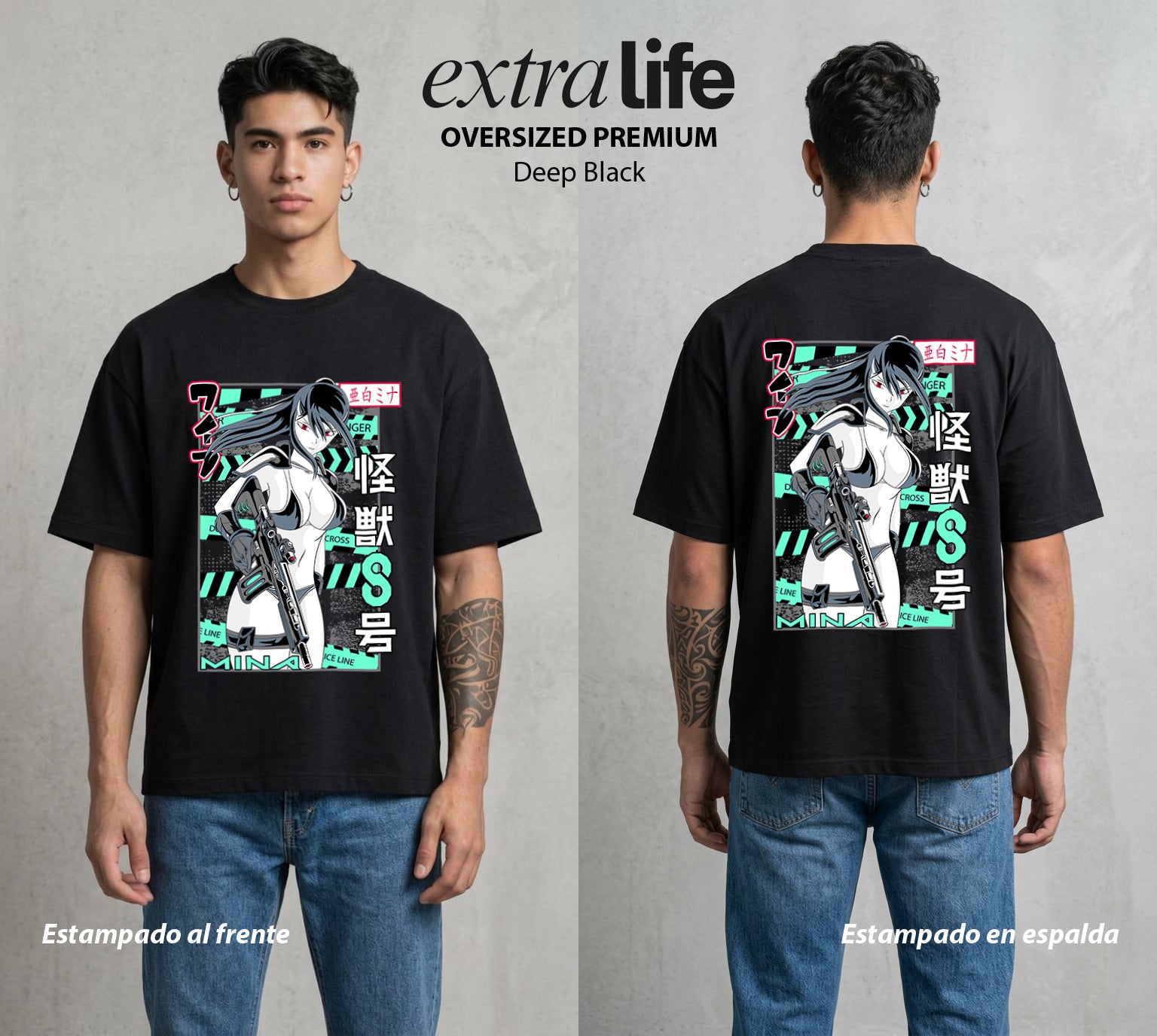 Defensa Anti-Monstruo | La Primera Capitana #02038 - Playera Oversized Premium | Deep Black - Foto en modelo