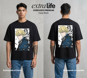 Defensa Anti-Monstruo | El Numero Cuatro #02039 - Playera Oversized Premium | Deep Black - Foto en modelo