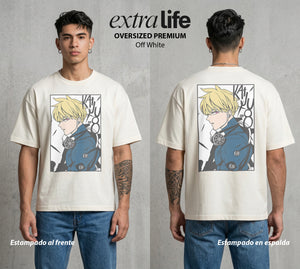 Defensa Anti-Monstruo | El Numero Cuatro #02039 - Playera Oversized Premium | Off White - Foto en modelo