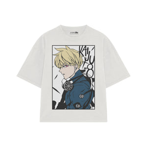 Playera streetwear premium de anime y gaming ExtraLife MX, corte boxy oversized drop shoulder heavyweight en color Deep Black y Off-White, moda urbana mexicana de culto.