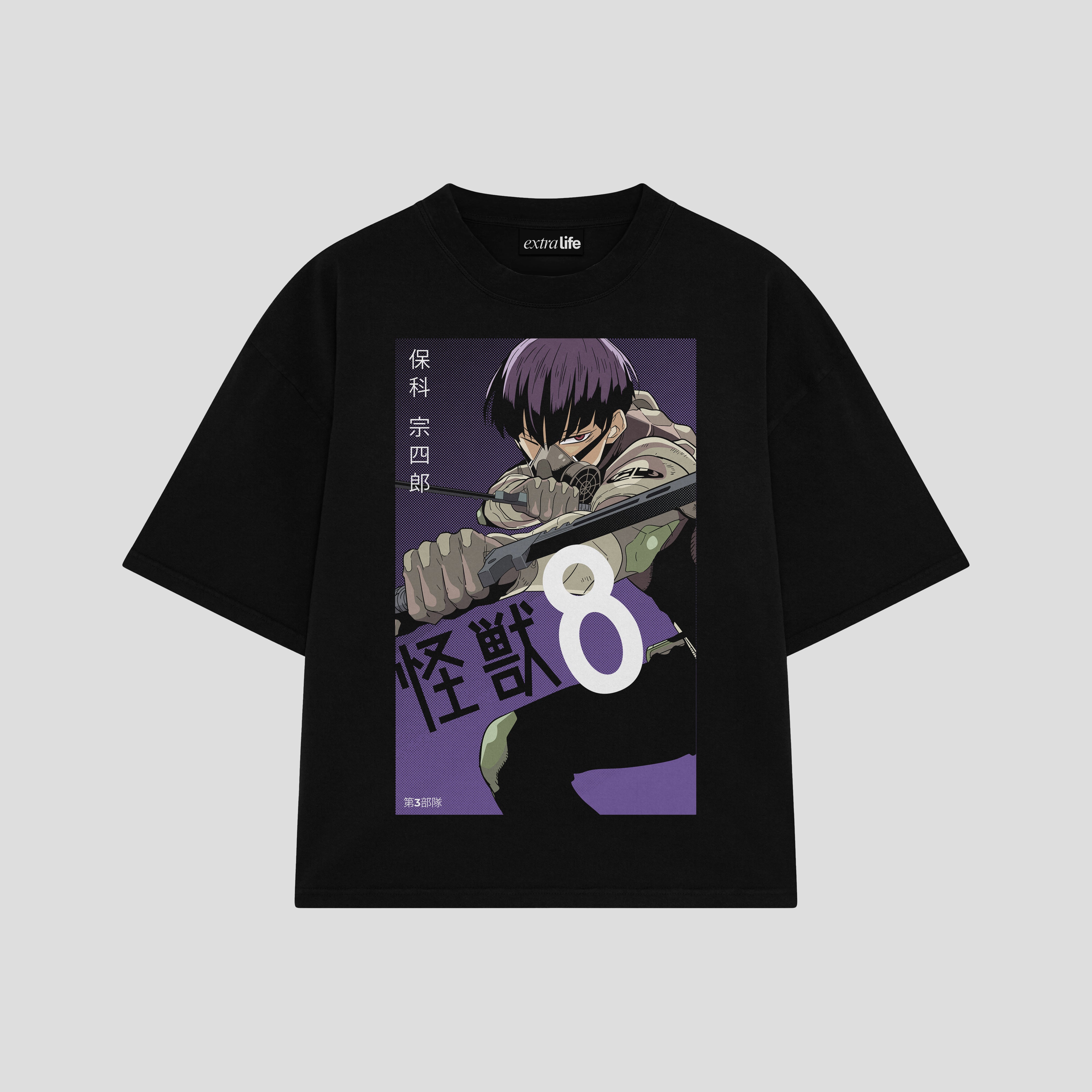 Playera streetwear premium de anime y gaming ExtraLife MX, corte boxy oversized drop shoulder heavyweight en color Deep Black y Off-White, moda urbana mexicana de culto.