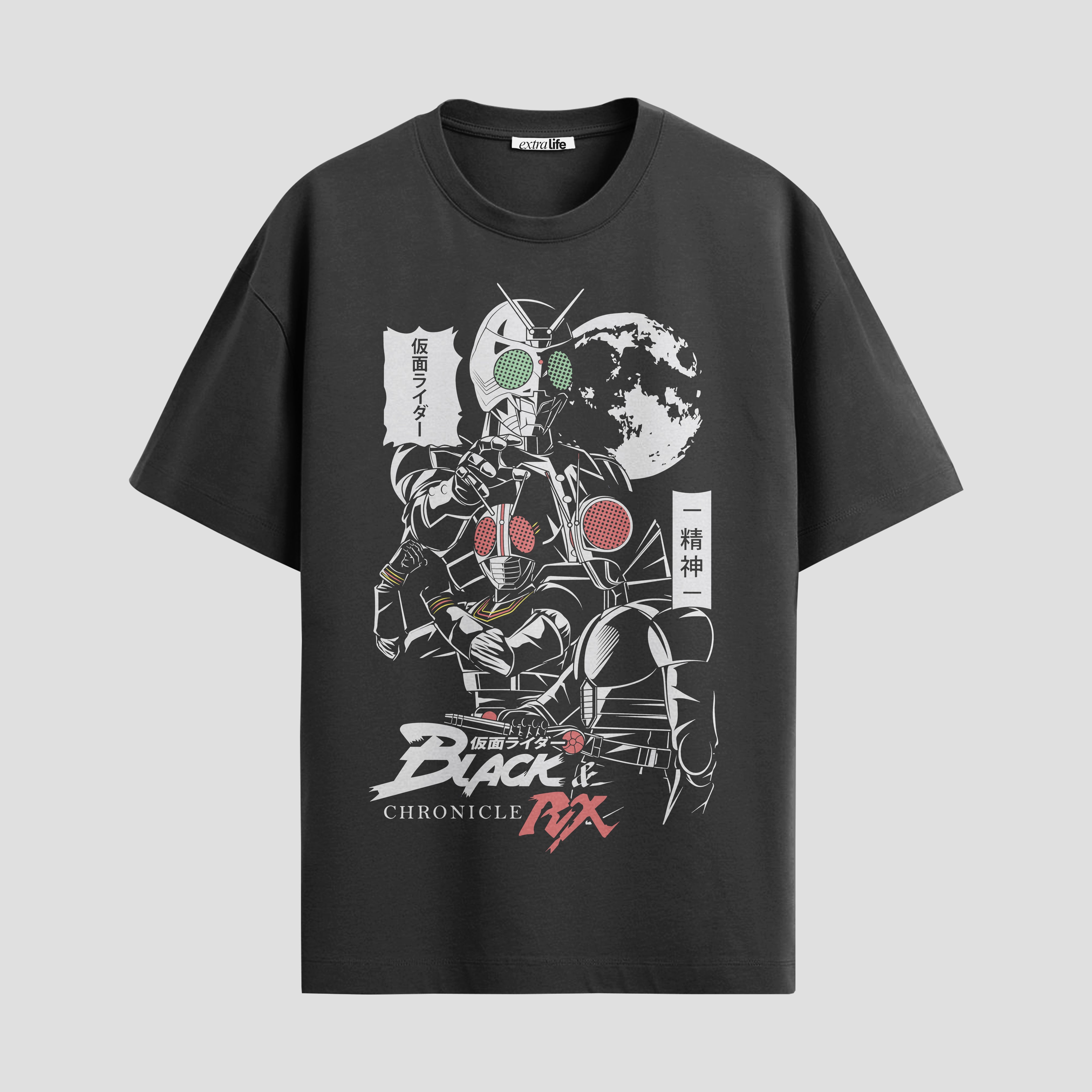 Playera urbana de anime y gaming ExtraLife MX, corte Standard Fit unisex ligero y transpirable en color Deep Black y Pure White, ropa de uso diario para gym y casual.