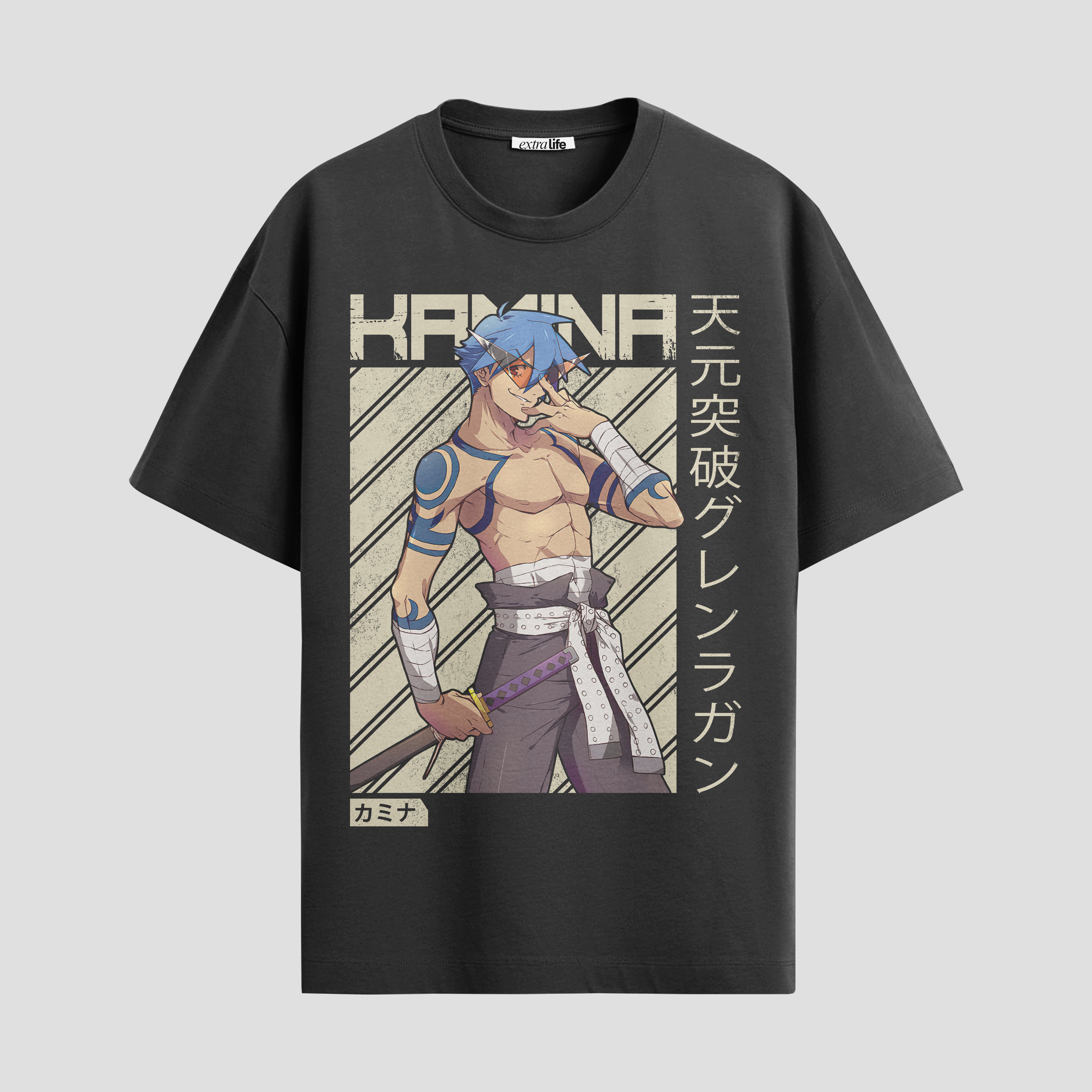 Playera urbana de anime y gaming ExtraLife MX, corte Standard Fit unisex ligero y transpirable en color Deep Black y Pure White, ropa de uso diario para gym y casual.