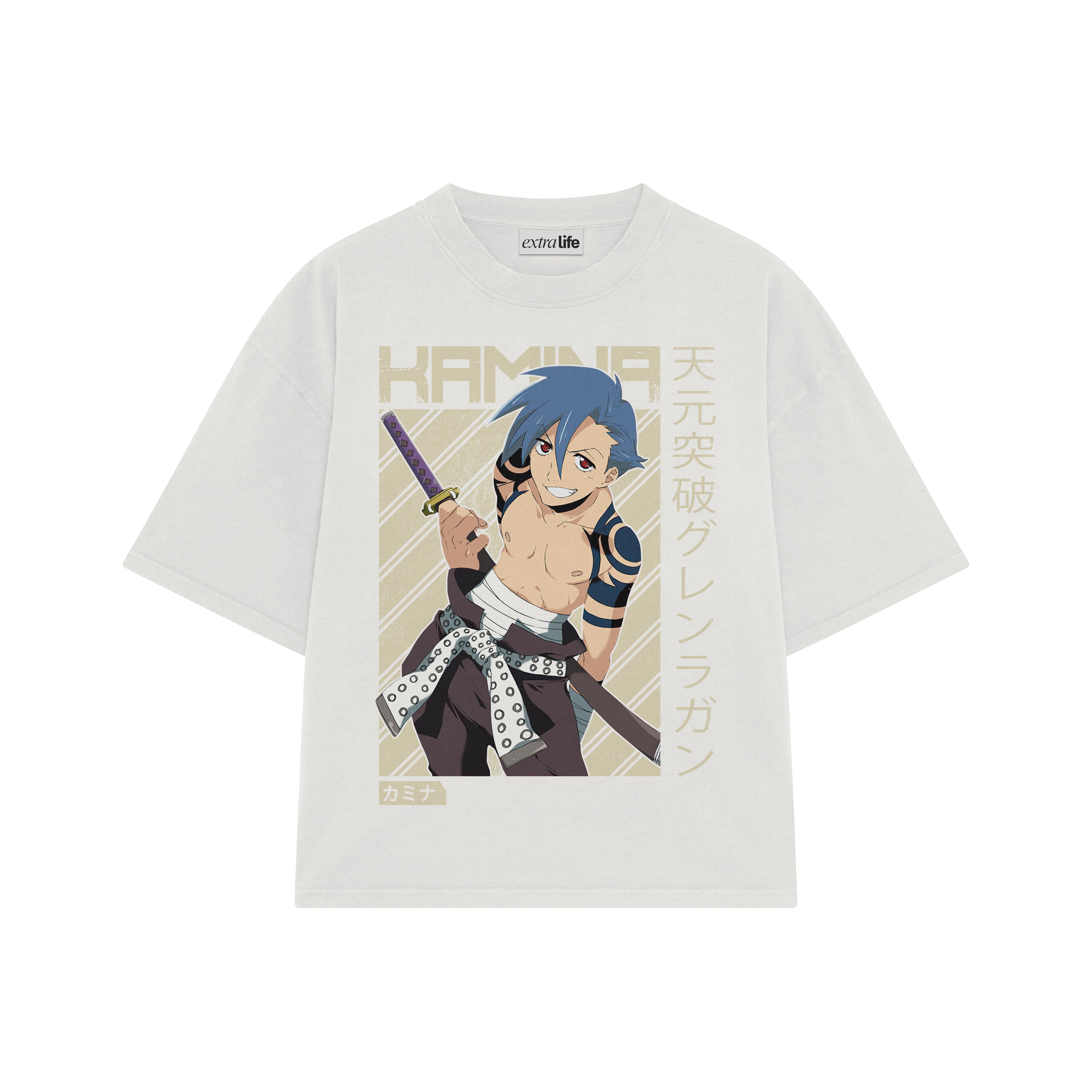 Playera streetwear premium de anime y gaming ExtraLife MX, corte boxy oversized drop shoulder heavyweight en color Deep Black y Off-White, moda urbana mexicana de culto.
