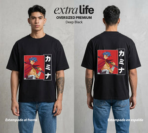 Mas Alla del Cielo | El Hombre que Mueve el Corazon #02051 - Playera Oversized Premium | Deep Black - Foto en modelo