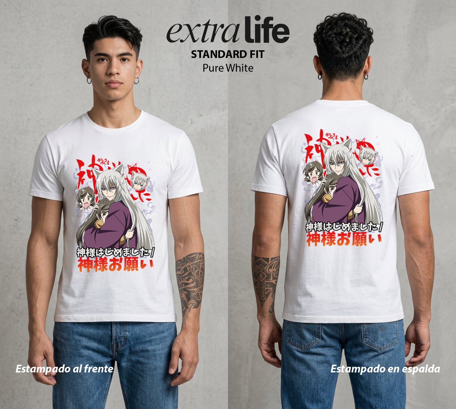 El Santuario del Zorro | El Kitsune del Santuario #02054 - Playera Standard Fit | Pure White - Foto en modelo