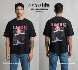 El Samurai sin Trabajo | El Guerrero Alien #02056 - Playera Oversized Premium | Deep Black - Foto en modelo