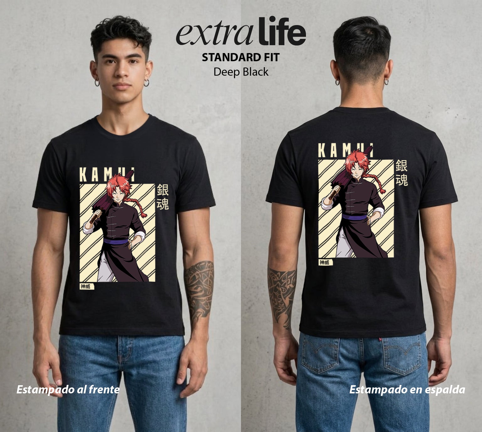 El Samurai sin Trabajo | El Yato del Poder #02057 - Playera Standard Fit | Deep Black - Foto en modelo