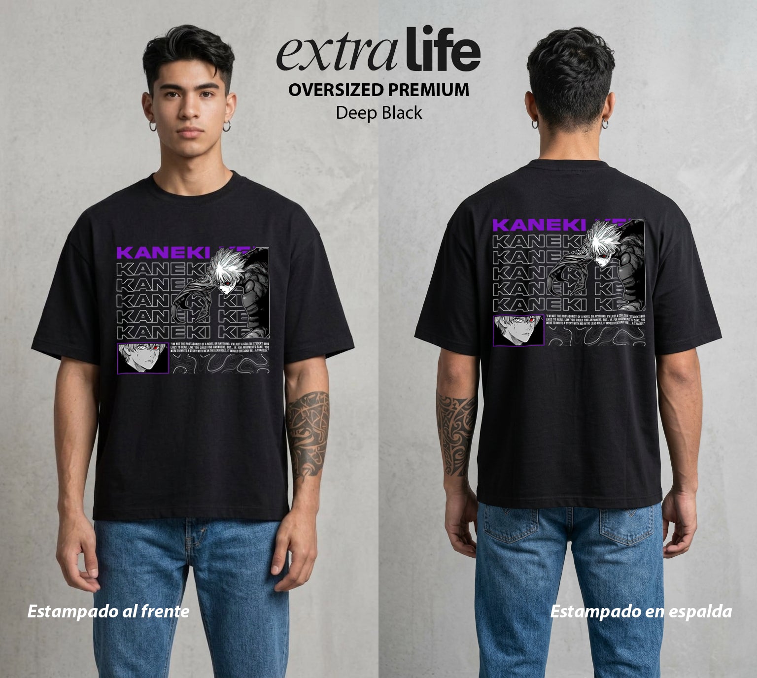 Ciudad de Ghouls | El Medio Ghoul de Tokio #02059 - Playera Oversized Premium | Deep Black - Foto en modelo