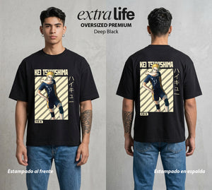 El Vuelo del Voleibol | El Sarcasmo del Voleibol #02062 - Playera Oversized Premium | Deep Black - Foto en modelo