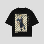 Playera streetwear premium de anime y gaming ExtraLife MX, corte boxy oversized drop shoulder heavyweight en color Deep Black y Off-White, moda urbana mexicana de culto.