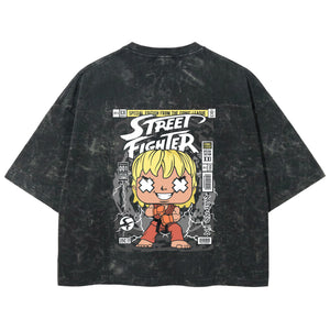 Playera streetwear premium de anime y gaming ExtraLife MX, corte boxy deluxe mineral wash heavyweight en color Acid Wash, moda urbana mexicana de culto.