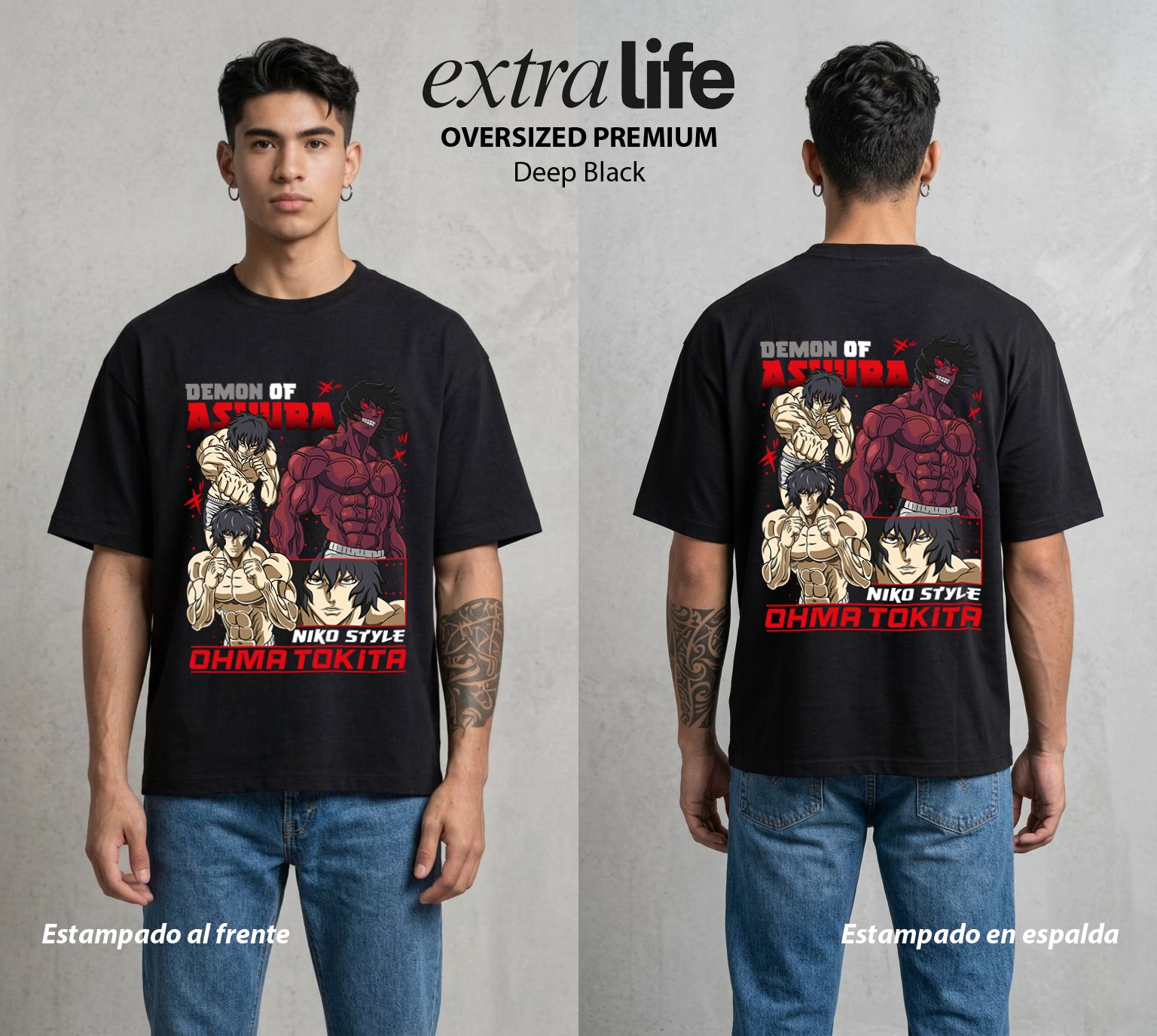 El Torneo de los Fuertes | El Filo del Puño #02064 - Playera Oversized Premium | Deep Black - Foto en modelo
