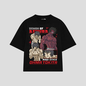 Playera streetwear premium de anime y gaming ExtraLife MX, corte boxy oversized drop shoulder heavyweight en color Deep Black y Off-White, moda urbana mexicana de culto.