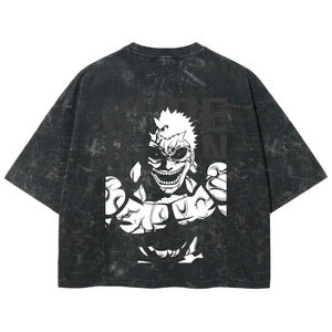Playera streetwear premium de anime y gaming ExtraLife MX, corte boxy deluxe mineral wash heavyweight en color Acid Wash, moda urbana mexicana de culto.