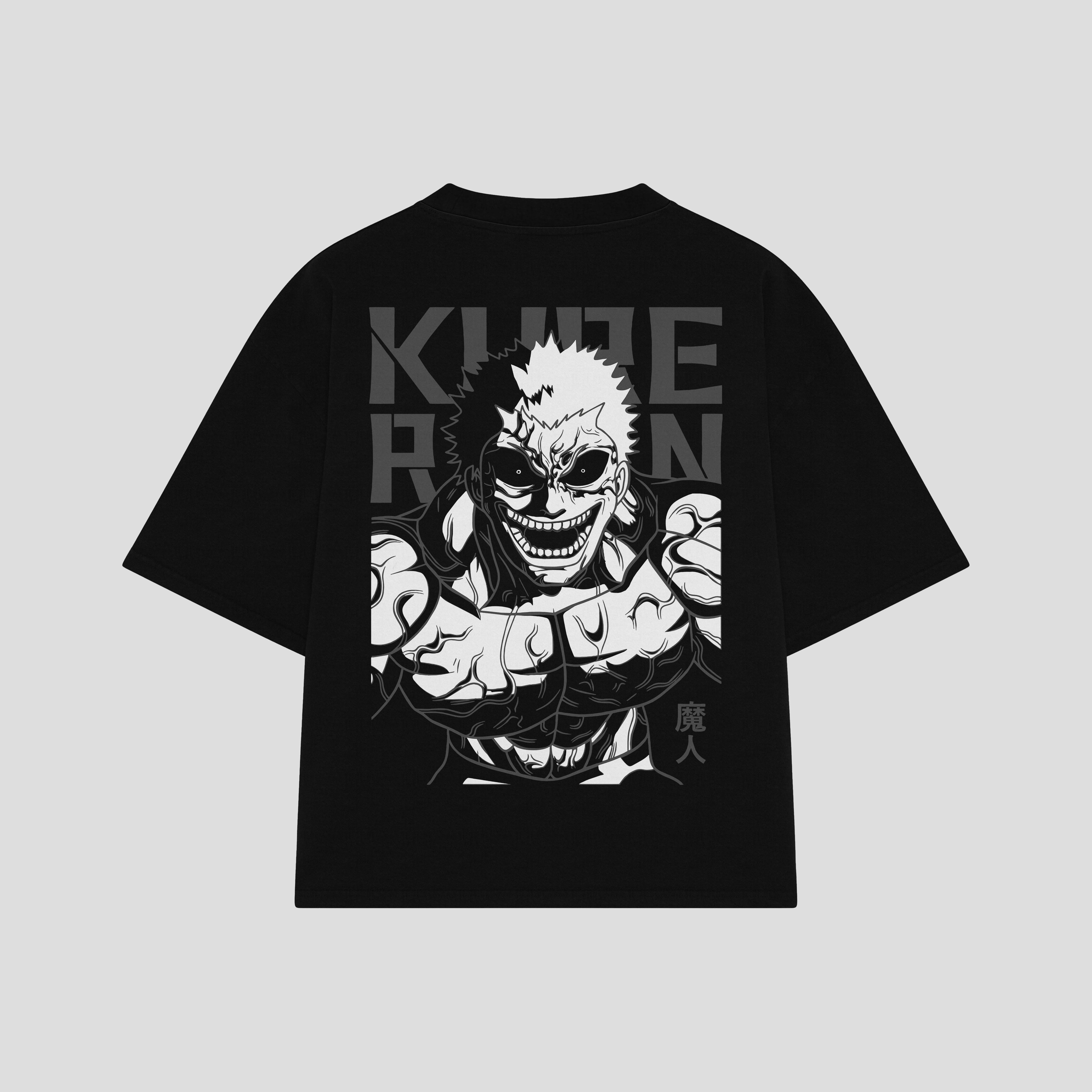 Playera streetwear premium de anime y gaming ExtraLife MX, corte boxy oversized drop shoulder heavyweight en color Deep Black y Off-White, moda urbana mexicana de culto.
