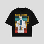 Playera streetwear premium de anime y gaming ExtraLife MX, corte boxy oversized drop shoulder heavyweight en color Deep Black y Off-White, moda urbana mexicana de culto.