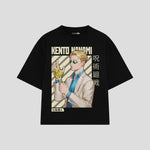 Playera streetwear premium de anime y gaming ExtraLife MX, corte boxy oversized drop shoulder heavyweight en color Deep Black y Off-White, moda urbana mexicana de culto.