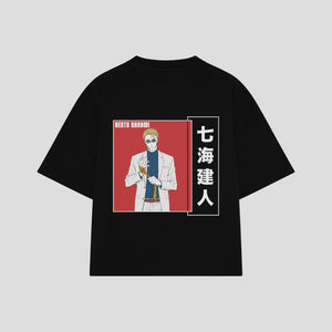 Playera streetwear premium de anime y gaming ExtraLife MX, corte boxy oversized drop shoulder heavyweight en color Deep Black y Off-White, moda urbana mexicana de culto.