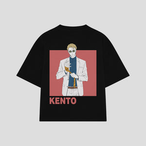 Playera streetwear premium de anime y gaming ExtraLife MX, corte boxy oversized drop shoulder heavyweight en color Deep Black y Off-White, moda urbana mexicana de culto.