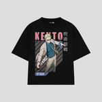 Playera streetwear premium de anime y gaming ExtraLife MX, corte boxy oversized drop shoulder heavyweight en color Deep Black y Off-White, moda urbana mexicana de culto.