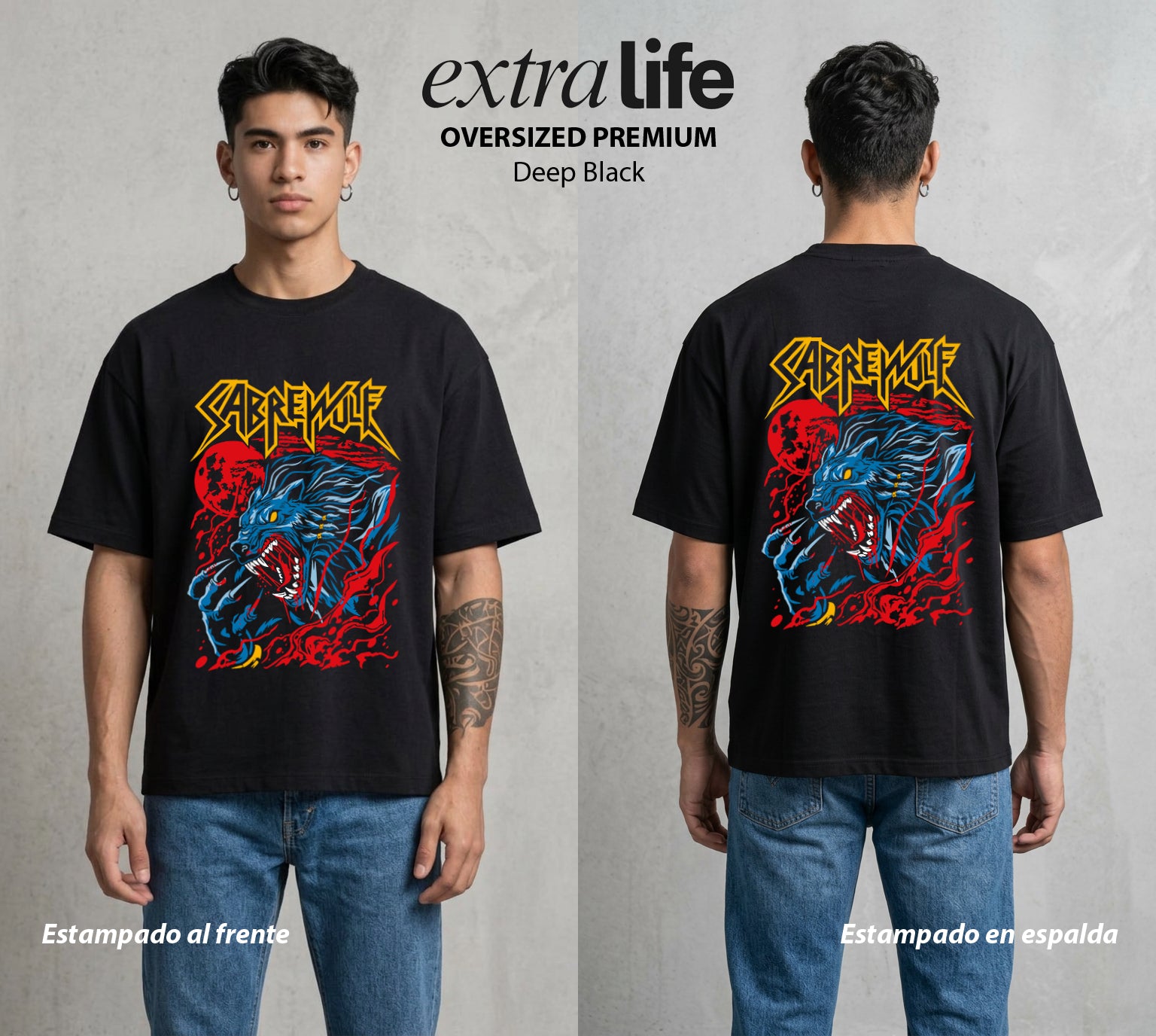 El Combate Instintivo | El Hombre Lobo del Torneo #02075 - Playera Oversized Premium | Deep Black - Foto en modelo