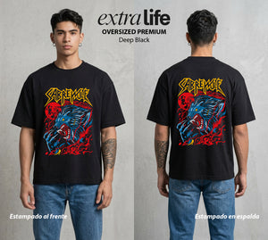 El Combate Instintivo | El Hombre Lobo del Torneo #02075 - Playera Oversized Premium | Deep Black - Foto en modelo