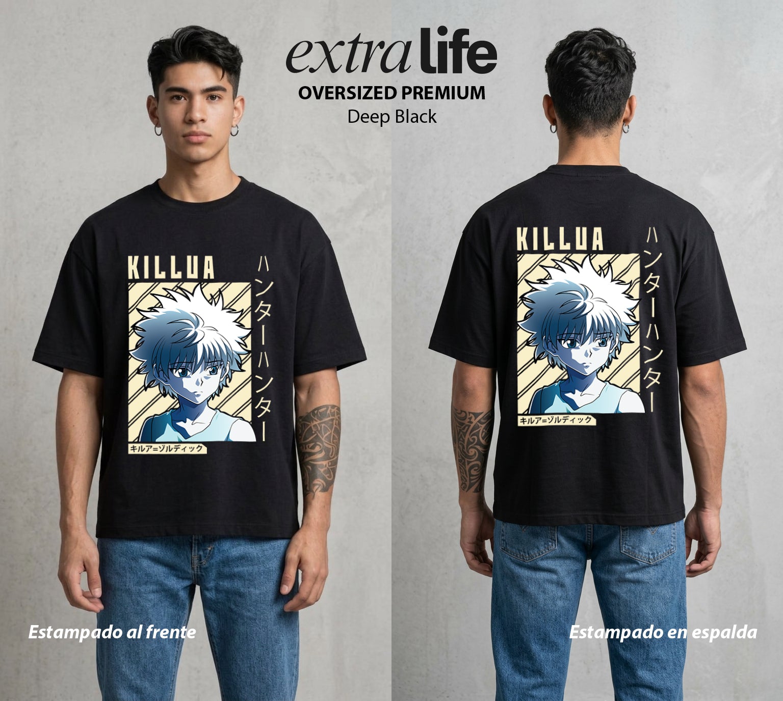 La Prueba del Cazador | El Heredero del Filo #02076 - Playera Oversized Premium | Deep Black - Foto en modelo