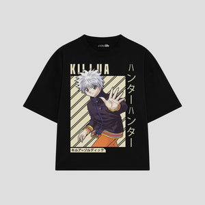 Playera streetwear premium de anime y gaming ExtraLife MX, corte boxy oversized drop shoulder heavyweight en color Deep Black y Off-White, moda urbana mexicana de culto.