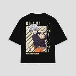 Playera streetwear premium de anime y gaming ExtraLife MX, corte boxy oversized drop shoulder heavyweight en color Deep Black y Off-White, moda urbana mexicana de culto.