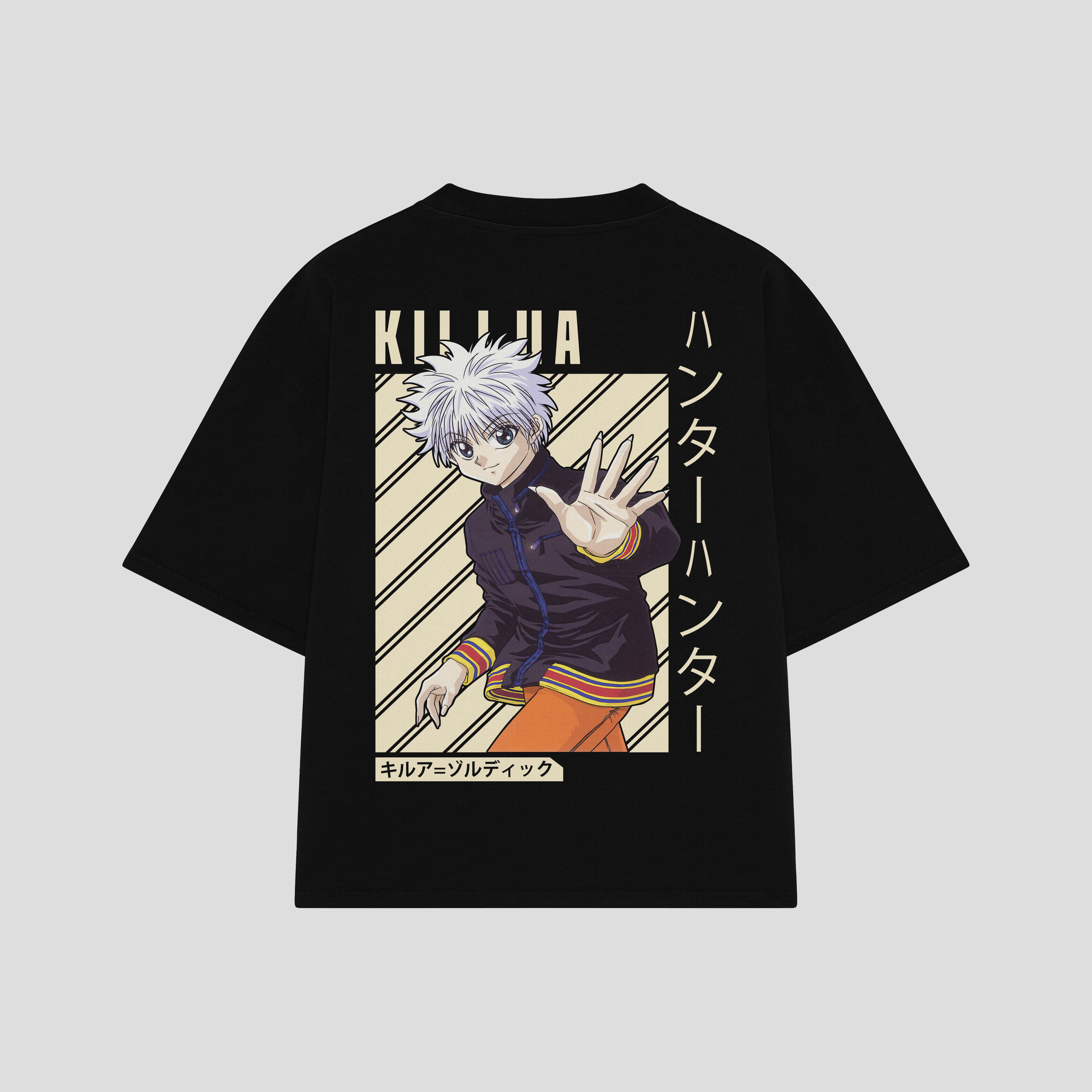 Playera streetwear premium de anime y gaming ExtraLife MX, corte boxy oversized drop shoulder heavyweight en color Deep Black y Off-White, moda urbana mexicana de culto.