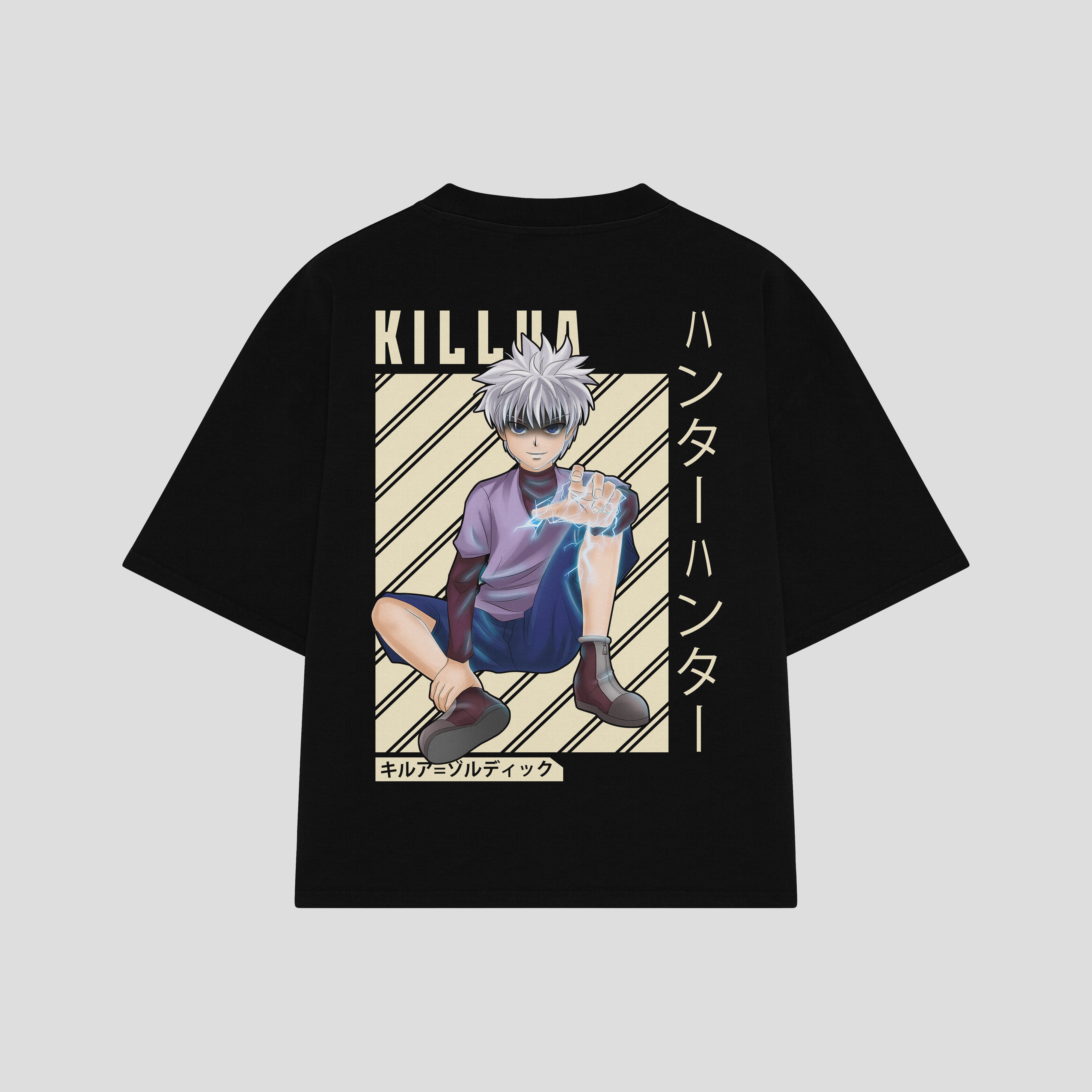 Playera streetwear premium de anime y gaming ExtraLife MX, corte boxy oversized drop shoulder heavyweight en color Deep Black y Off-White, moda urbana mexicana de culto.