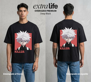 La Prueba del Cazador | El Heredero del Filo #02080 - Playera Oversized Premium | Deep Black - Foto en modelo