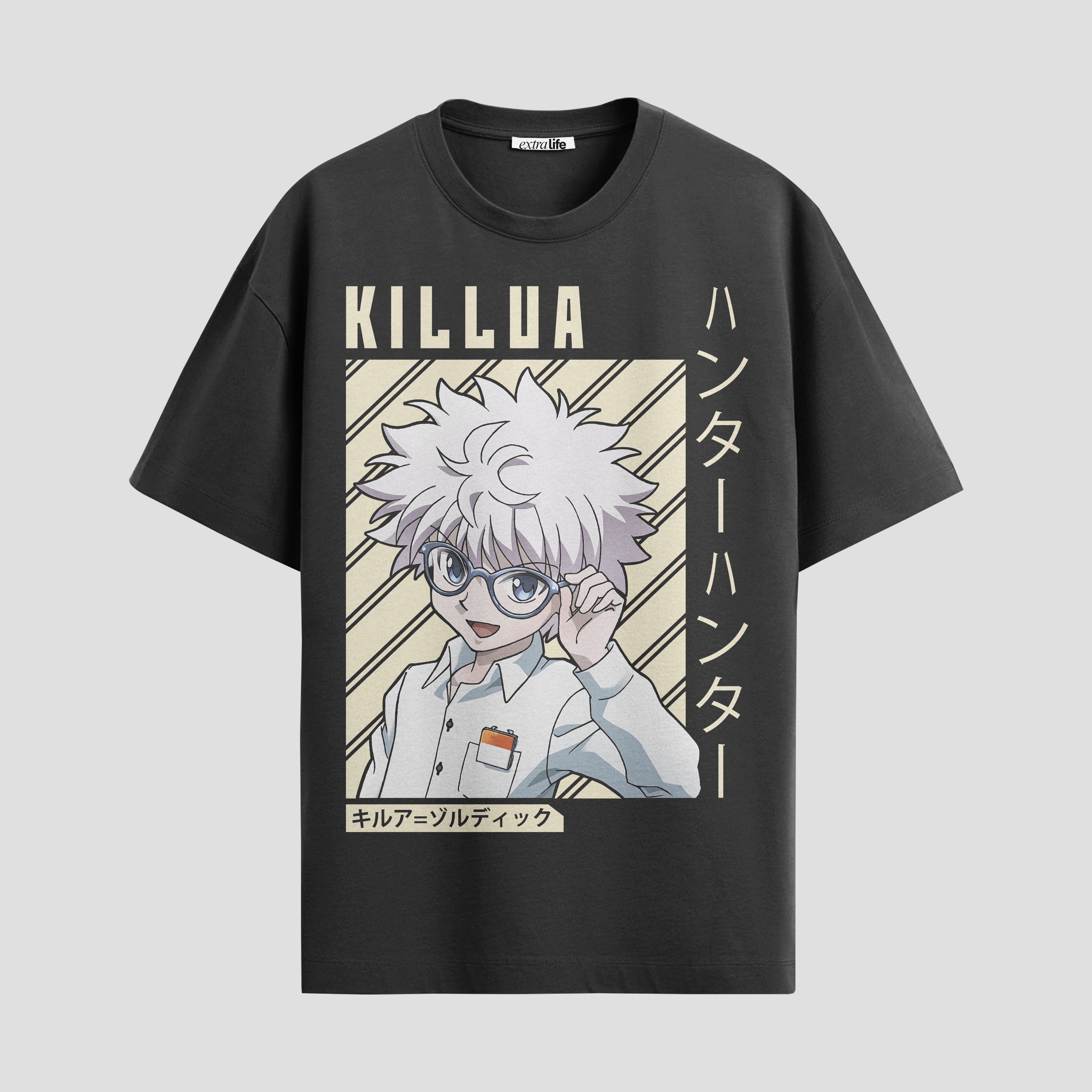 Playera urbana de anime y gaming ExtraLife MX, corte Standard Fit unisex ligero y transpirable en color Deep Black y Pure White, ropa de uso diario para gym y casual.