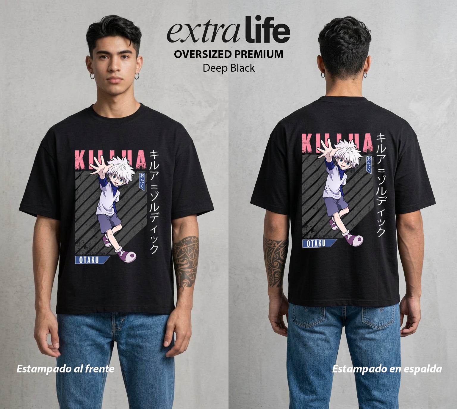 La Prueba del Cazador | El Heredero del Filo #02084 - Playera Oversized Premium | Deep Black - Foto en modelo