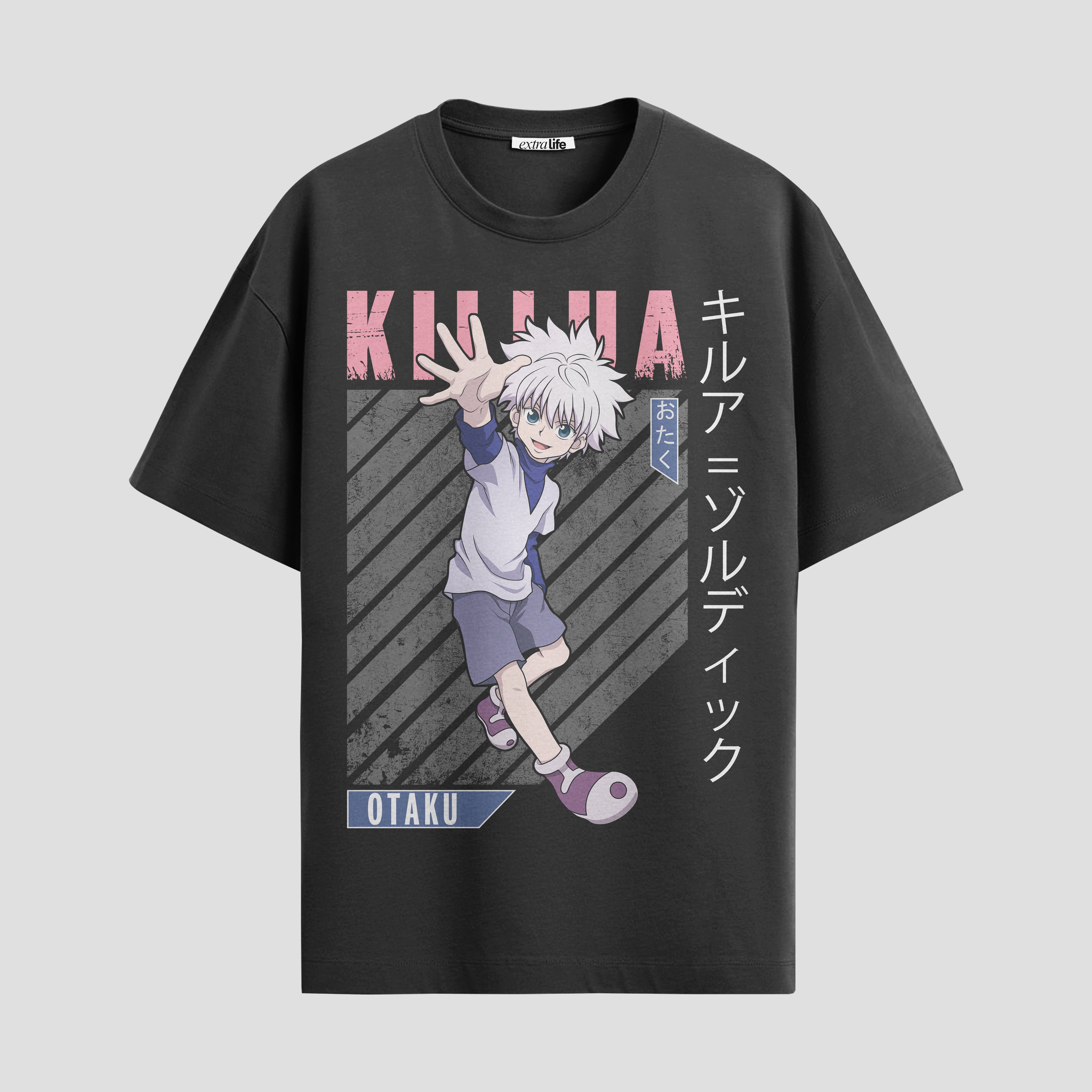 Playera urbana de anime y gaming ExtraLife MX, corte Standard Fit unisex ligero y transpirable en color Deep Black y Pure White, ropa de uso diario para gym y casual.