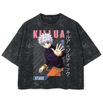 Playera streetwear premium de anime y gaming ExtraLife MX, corte boxy deluxe mineral wash heavyweight en color Acid Wash, moda urbana mexicana de culto.