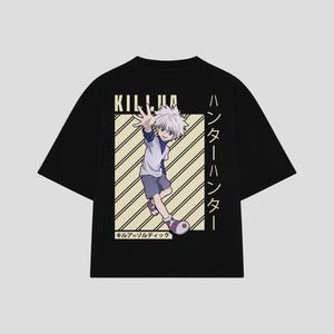 Playera streetwear premium de anime y gaming ExtraLife MX, corte boxy oversized drop shoulder heavyweight en color Deep Black y Off-White, moda urbana mexicana de culto.