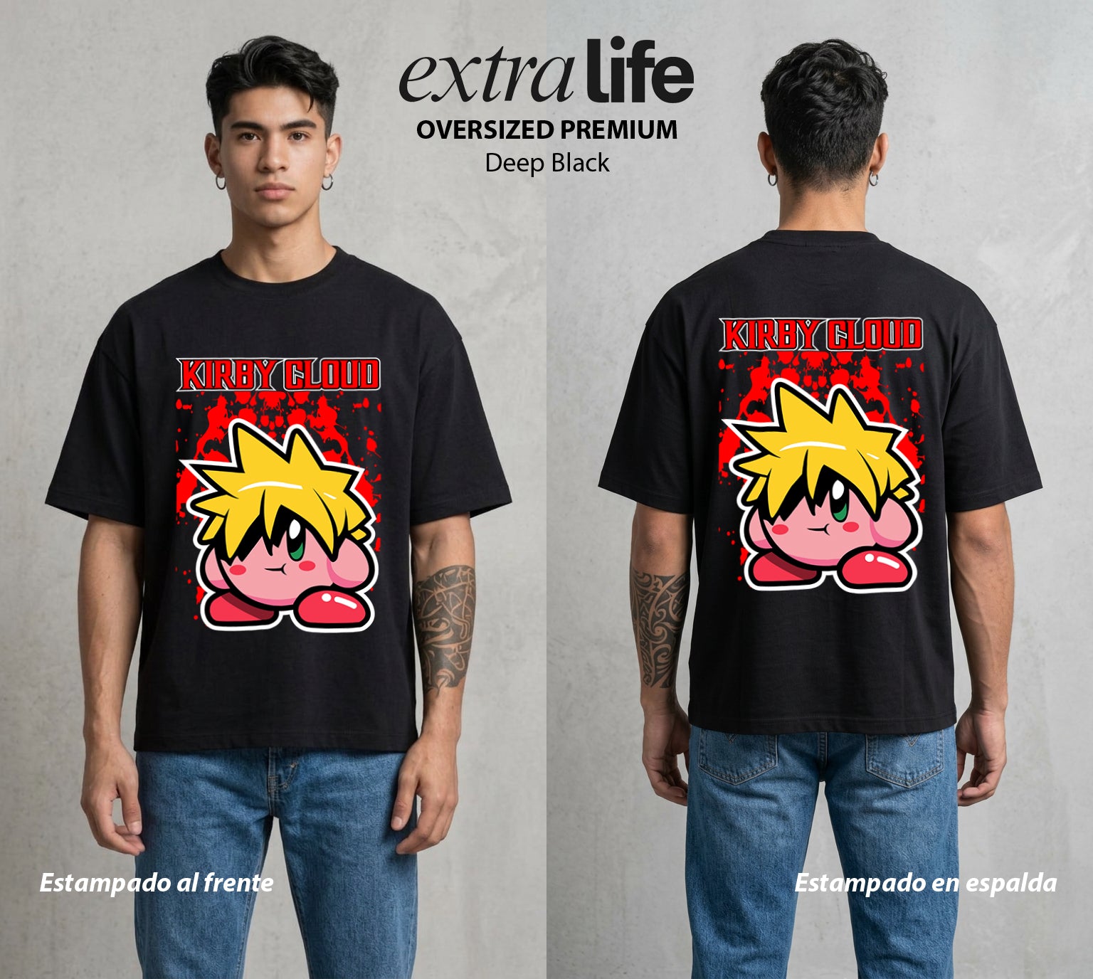 El Reino Rosa | La Nube del Bien #02096 - Playera Oversized Premium | Deep Black - Foto en modelo