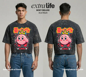 Playera streetwear premium de anime y gaming ExtraLife MX, corte boxy deluxe mineral wash heavyweight en color Acid Wash, moda urbana mexicana de culto.