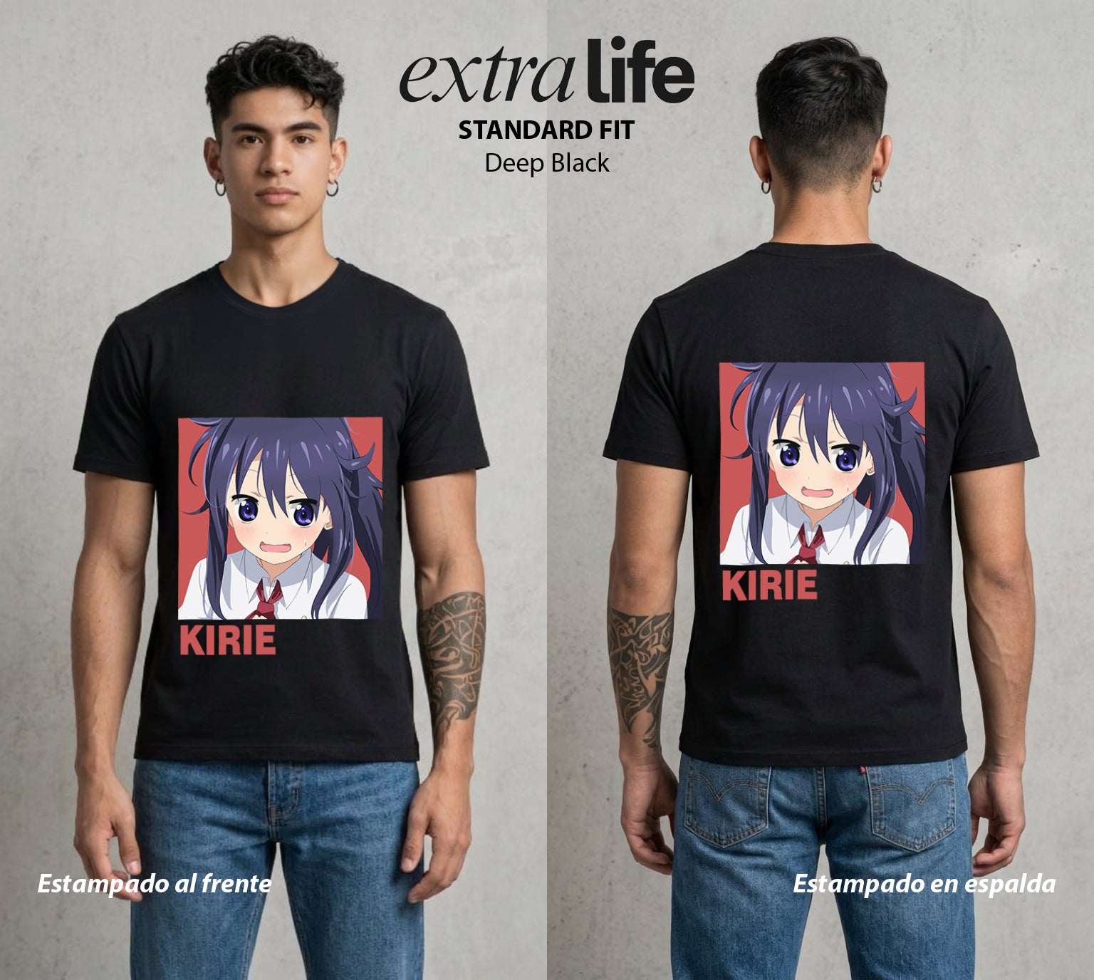 La Doble Vida | La Amiga Timida #02109 - Playera Standard Fit | Deep Black - Foto en modelo