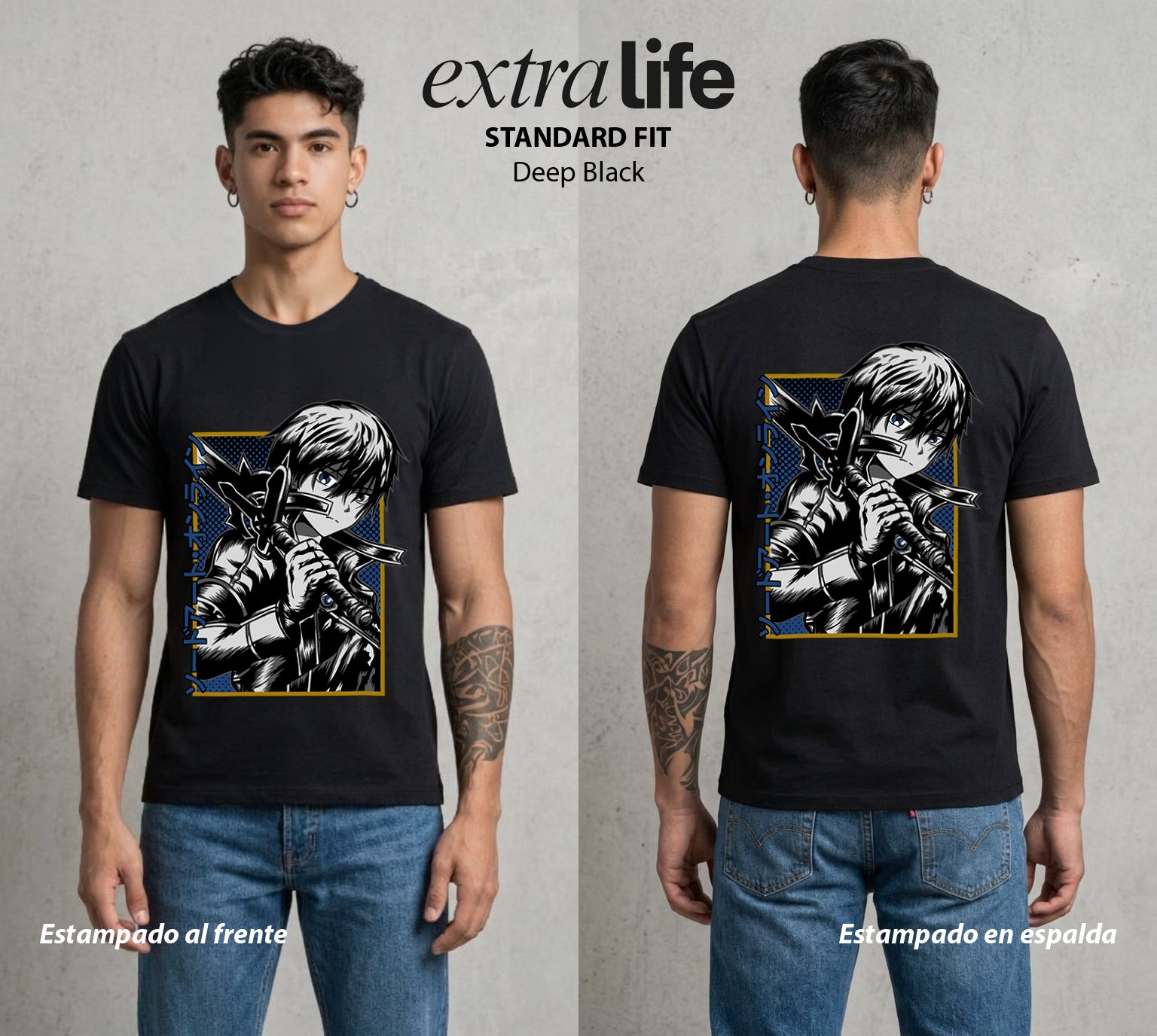 El Mundo Virtual | El Espadachin del Mundo Virtual #02110 - Playera Standard Fit | Deep Black - Foto en modelo