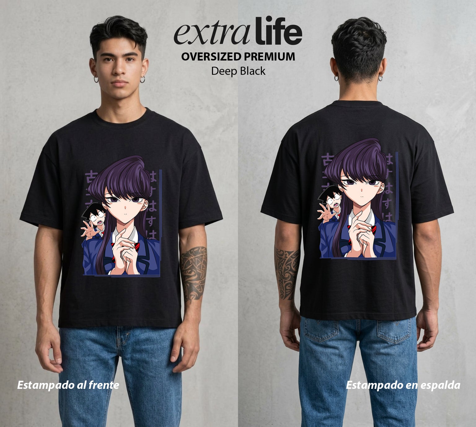 Cien Amigos | El Silencio del Alma #02113 - Playera Oversized Premium | Deep Black - Foto en modelo