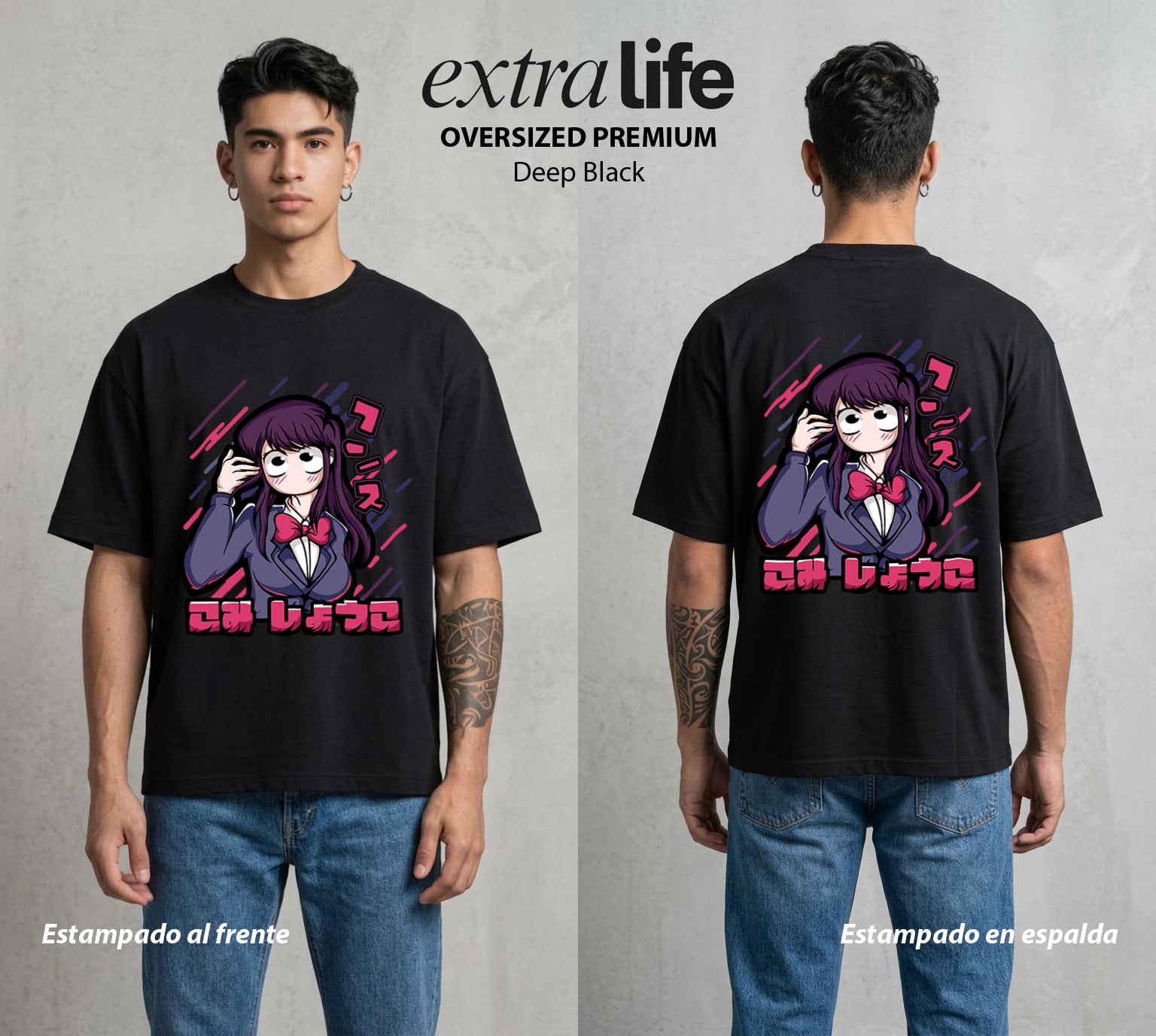 Cien Amigos | El Corazon sin Voz #02115 - Playera Oversized Premium | Deep Black - Foto en modelo