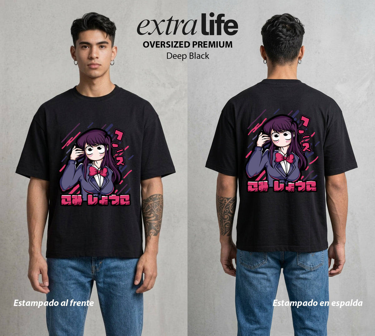Cien Amigos | El Corazon sin Voz #02115 - Playera Oversized Premium | Deep Black - Foto en modelo
