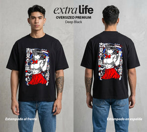 Cien Amigos | El Corazon sin Voz #02117 - Playera Oversized Premium | Deep Black - Foto en modelo