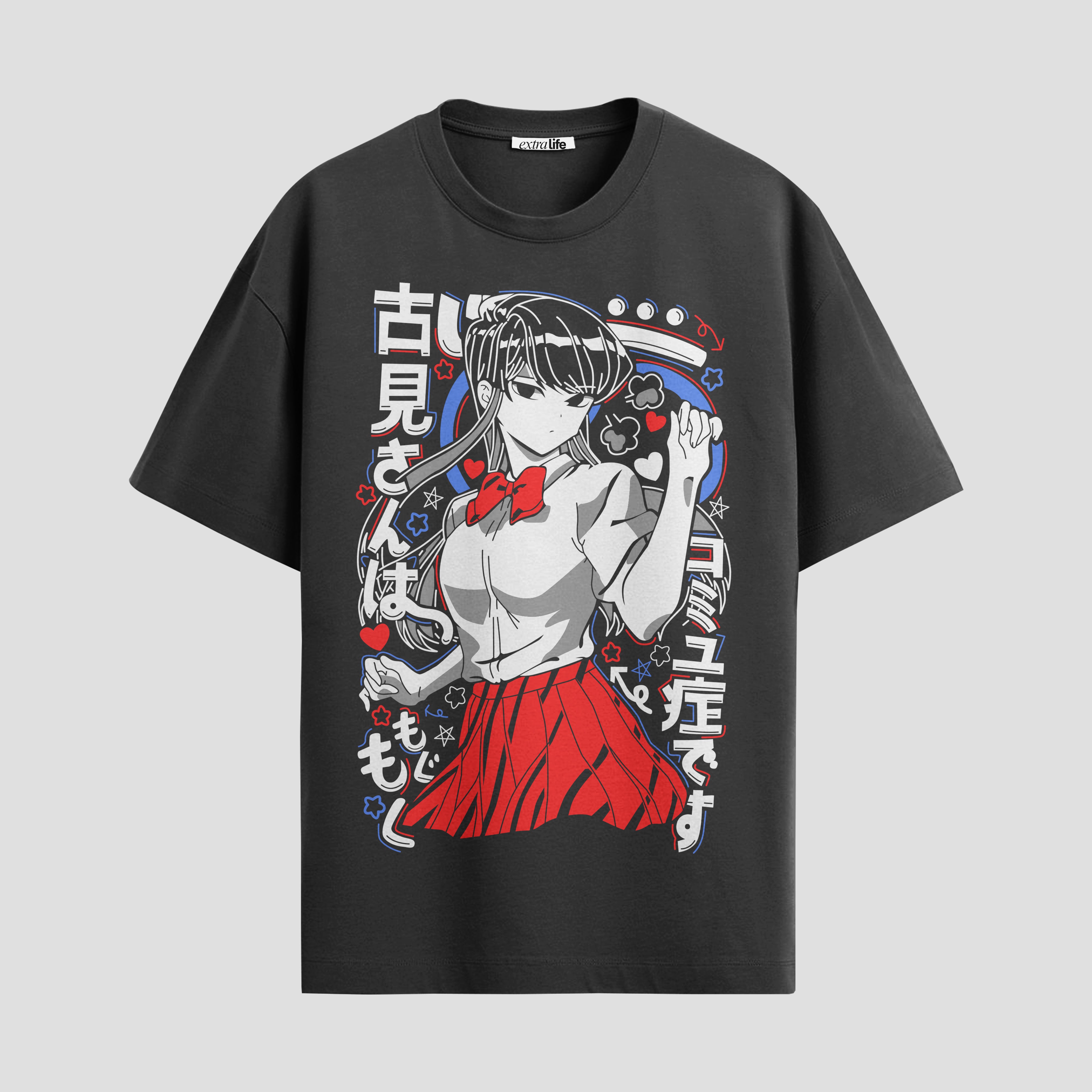 Playera urbana de anime y gaming ExtraLife MX, corte Standard Fit unisex ligero y transpirable en color Deep Black y Pure White, ropa de uso diario para gym y casual.