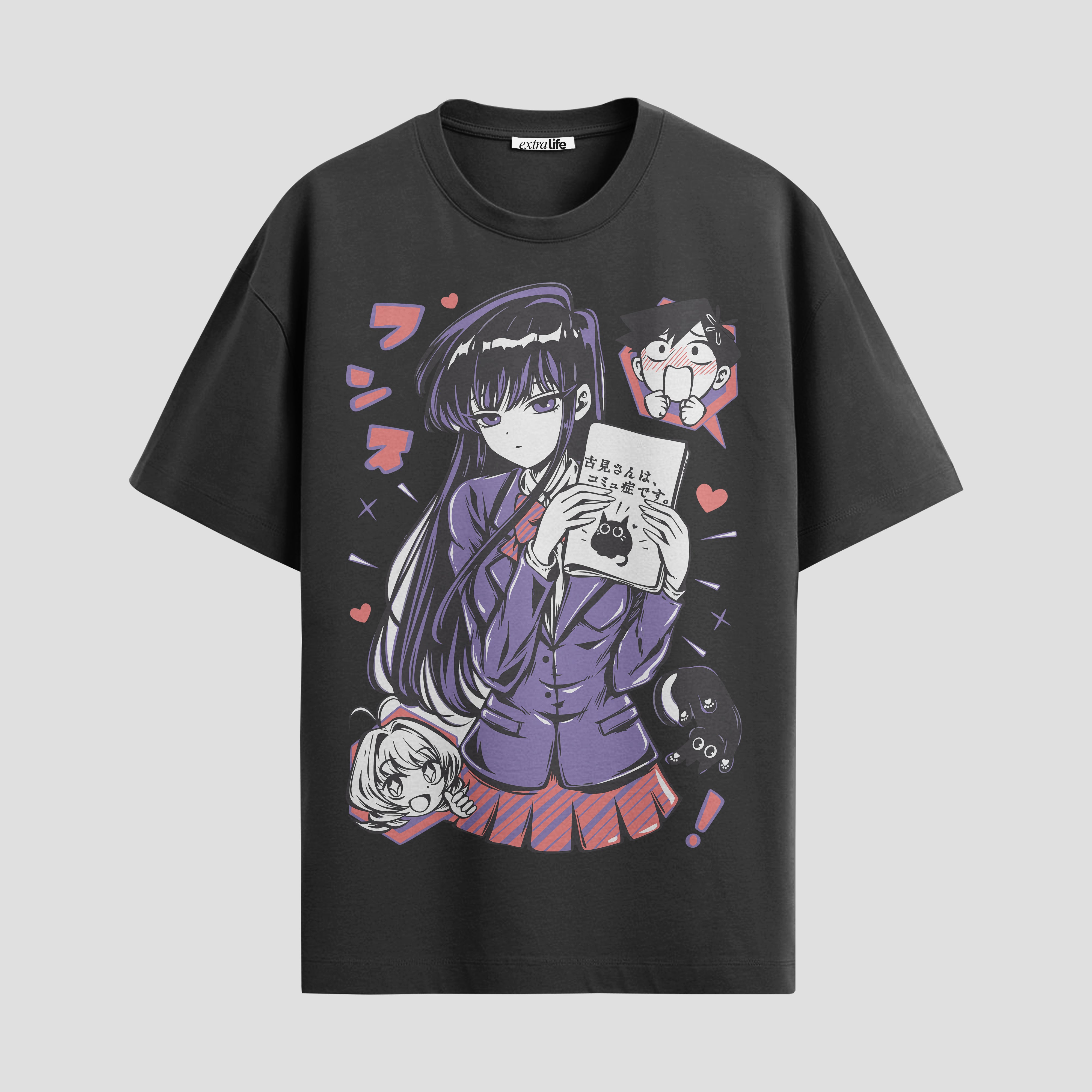 Playera urbana de anime y gaming ExtraLife MX, corte Standard Fit unisex ligero y transpirable en color Deep Black y Pure White, ropa de uso diario para gym y casual.