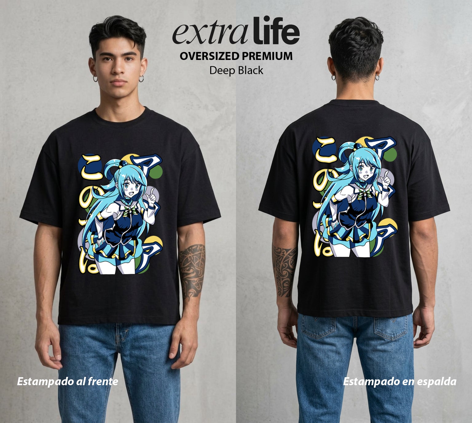 La Otra Vida del Heroe | La Mejor Diosa Inutil #02120 - Playera Oversized Premium | Deep Black - Foto en modelo